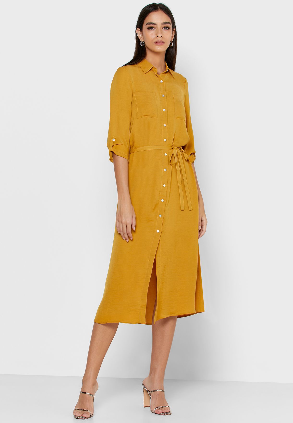 yellow long shirt dress