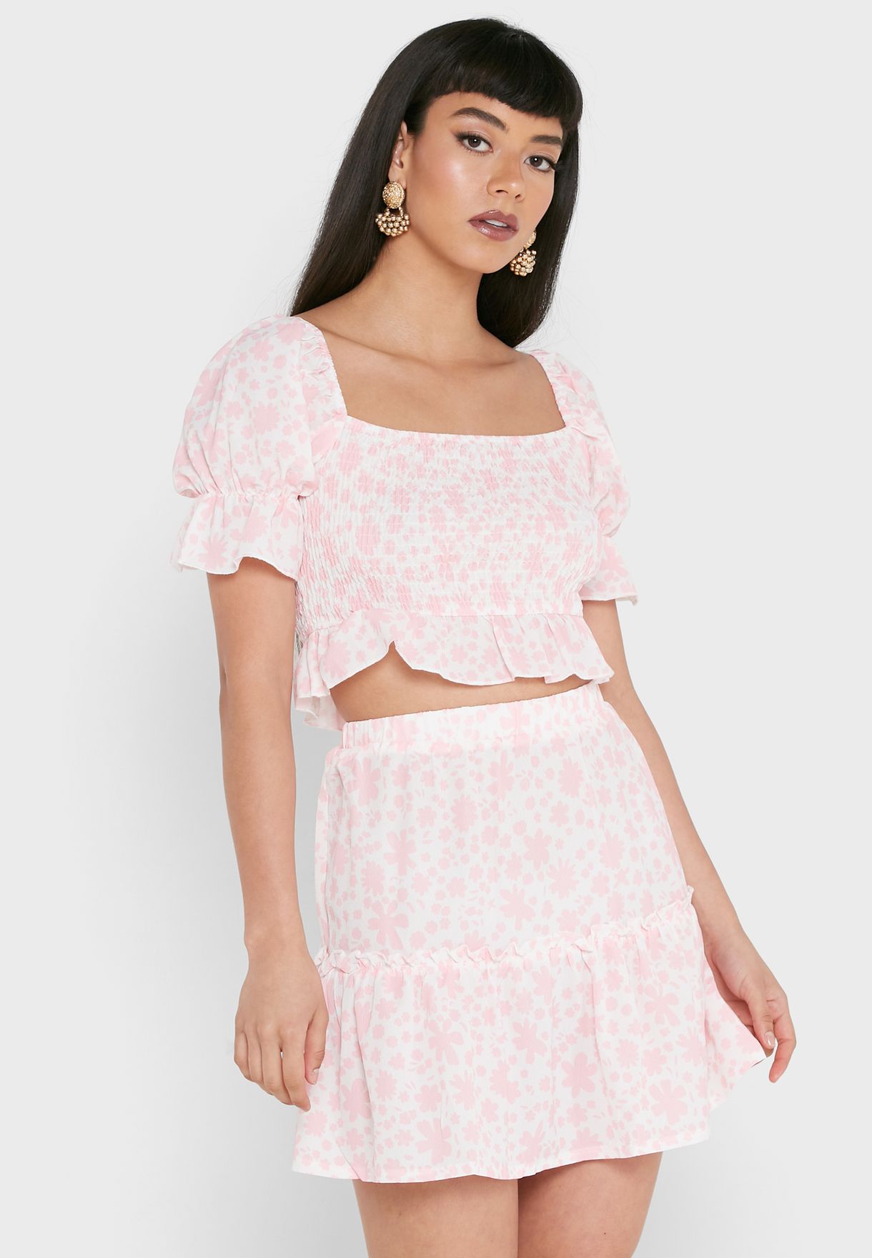 Buy Parisian pink Floral Print Crop Top & Skirt Set for Women in Dubai ...