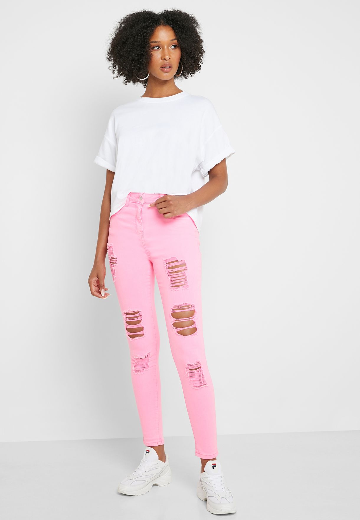 pink jeans ripped