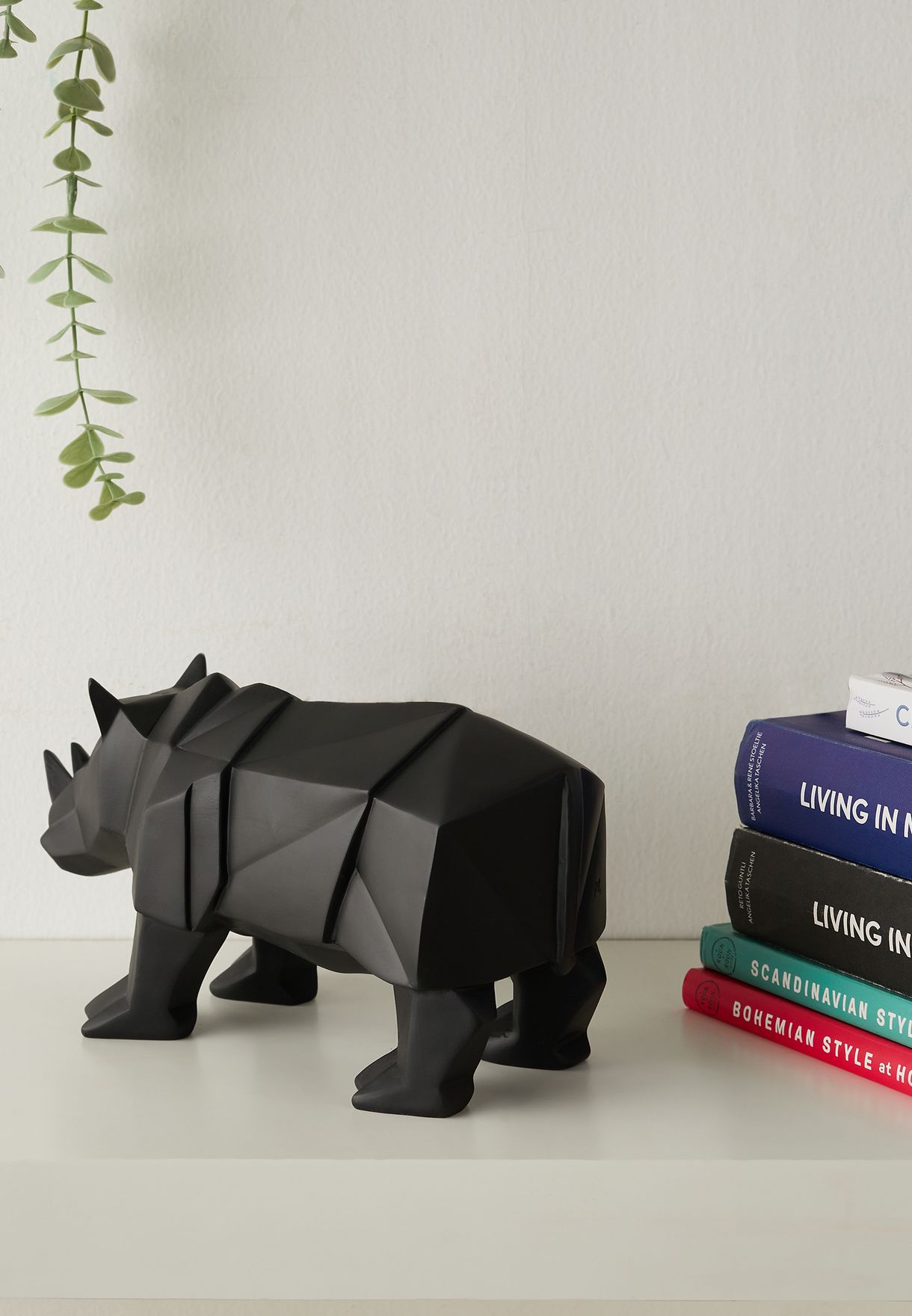 Matte Black Rhino Origami Statue