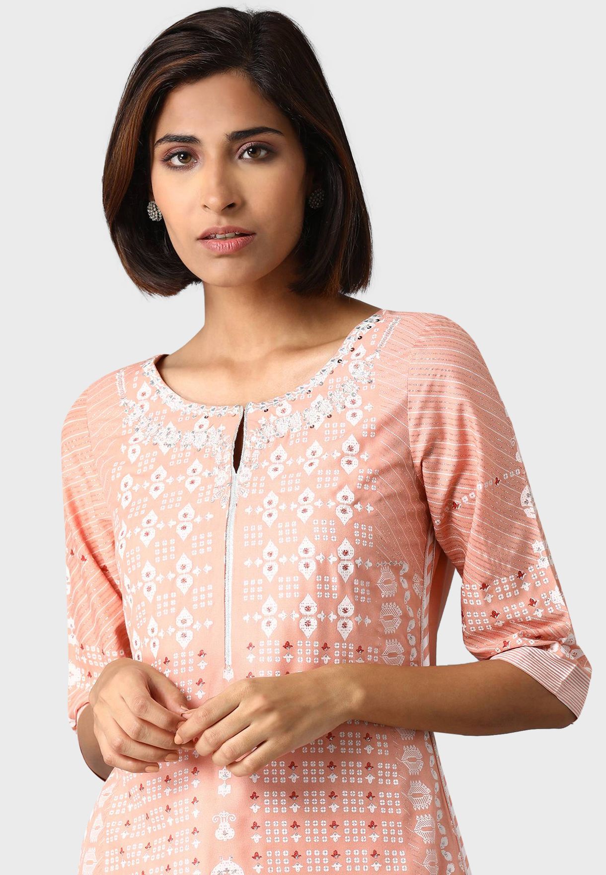 Crew Neck Printed Kurti