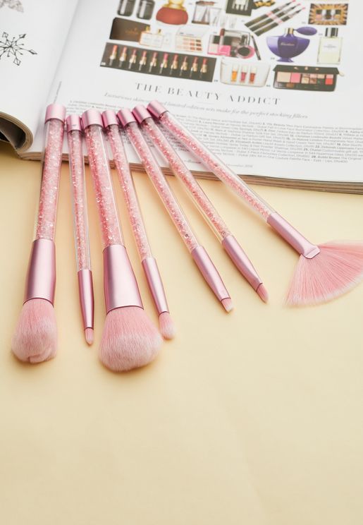 7 Pack Makeup Brush Set - Pink
