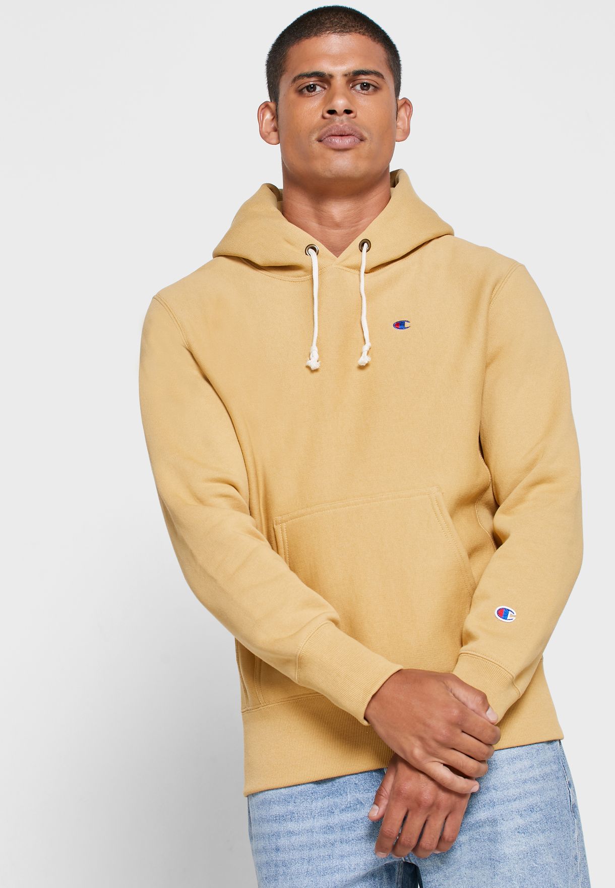 beige champion reverse weave hoodie