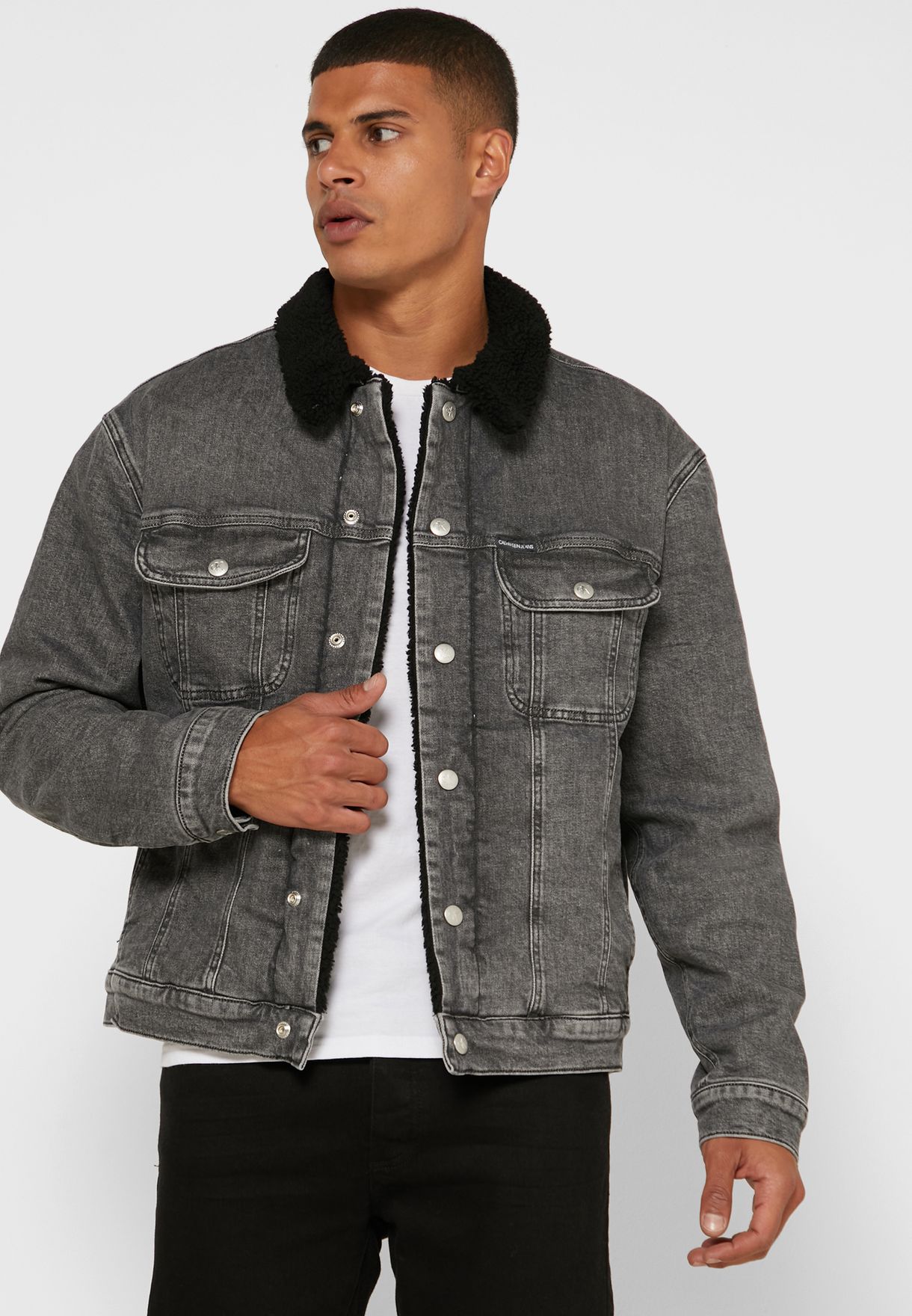 Buy Calvin Klein Jeans grey Regular Fit Sherpa Jacket for Men in Baghdad,  Basra