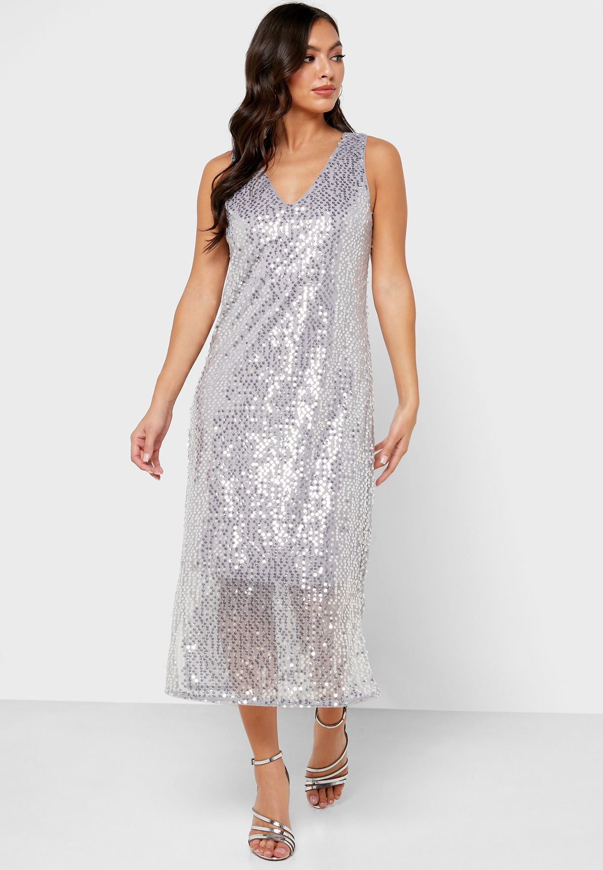 Vero Moda silver V-Neck Sequin Dress 