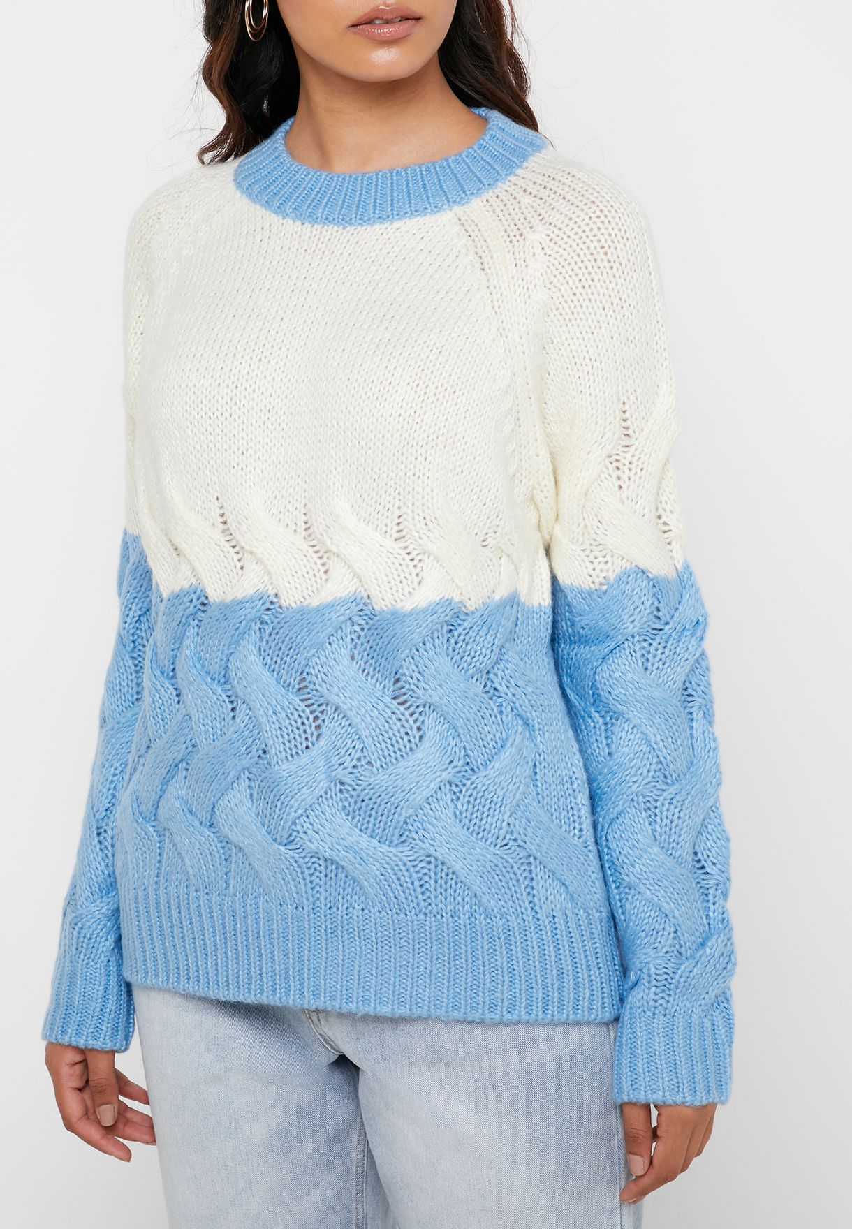 Buy Mango multicolor Colorblock Cable Knit Sweater for Women in MENA