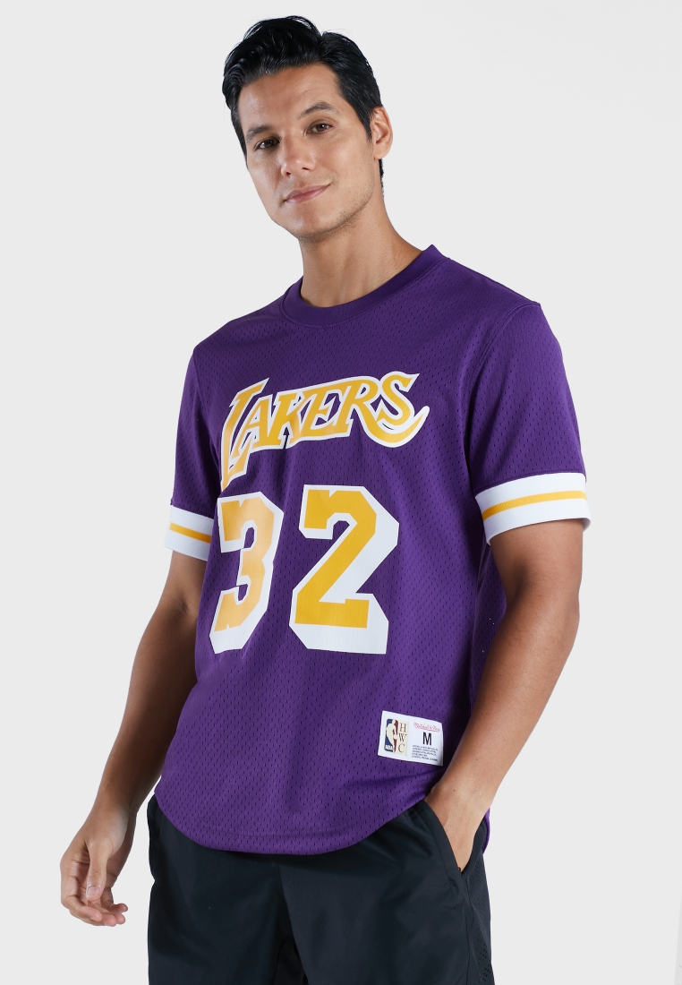 Men's Los Angeles Lakers Magic Johnson Mitchell & Ness Purple Mesh T-Shirt