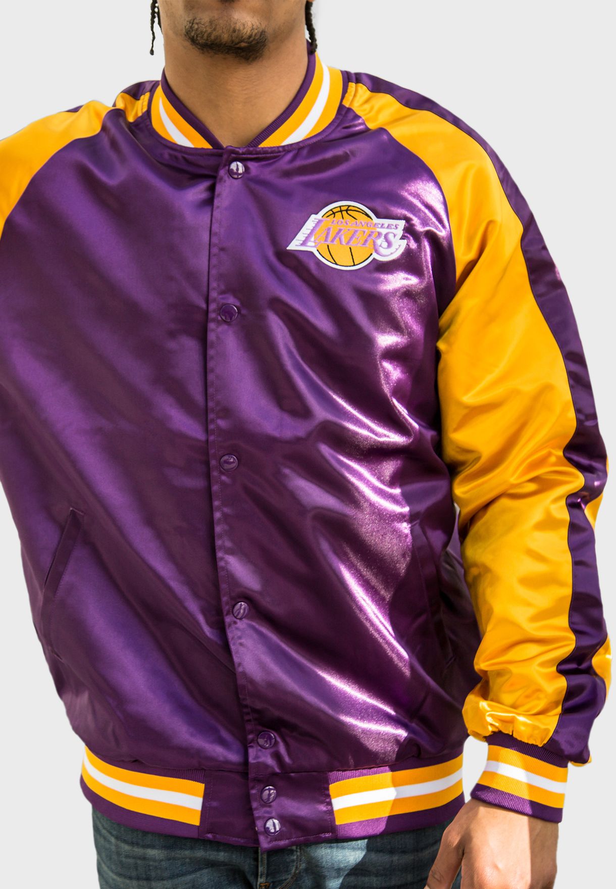 Buy Mitchell Ness purple Los Angeles Lakers Colour Block Satin Track ...