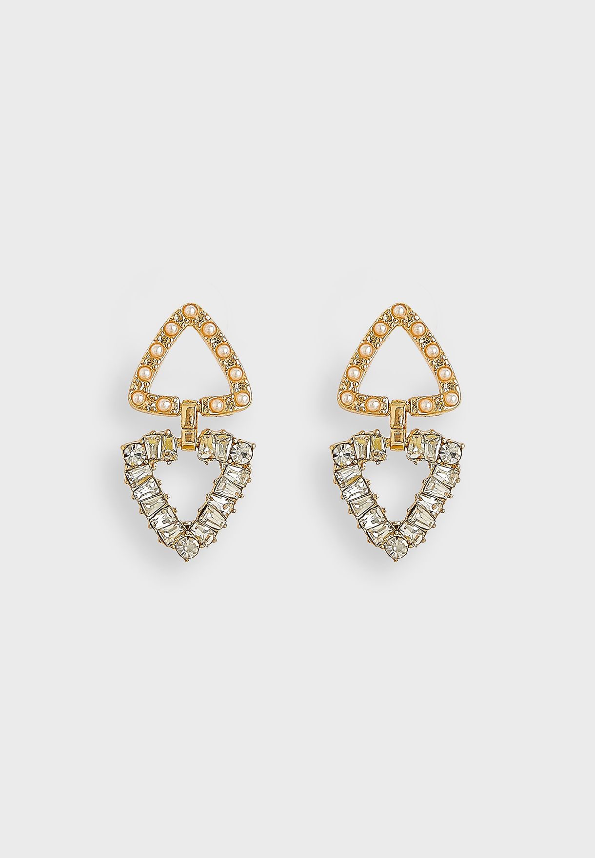 Peal And Baguette Stone Triangle Drop Earrings