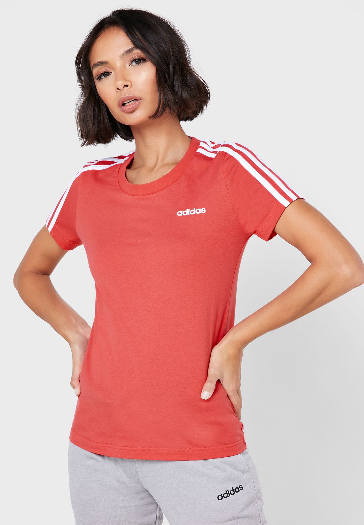 adidas pink 3 stripe t shirt