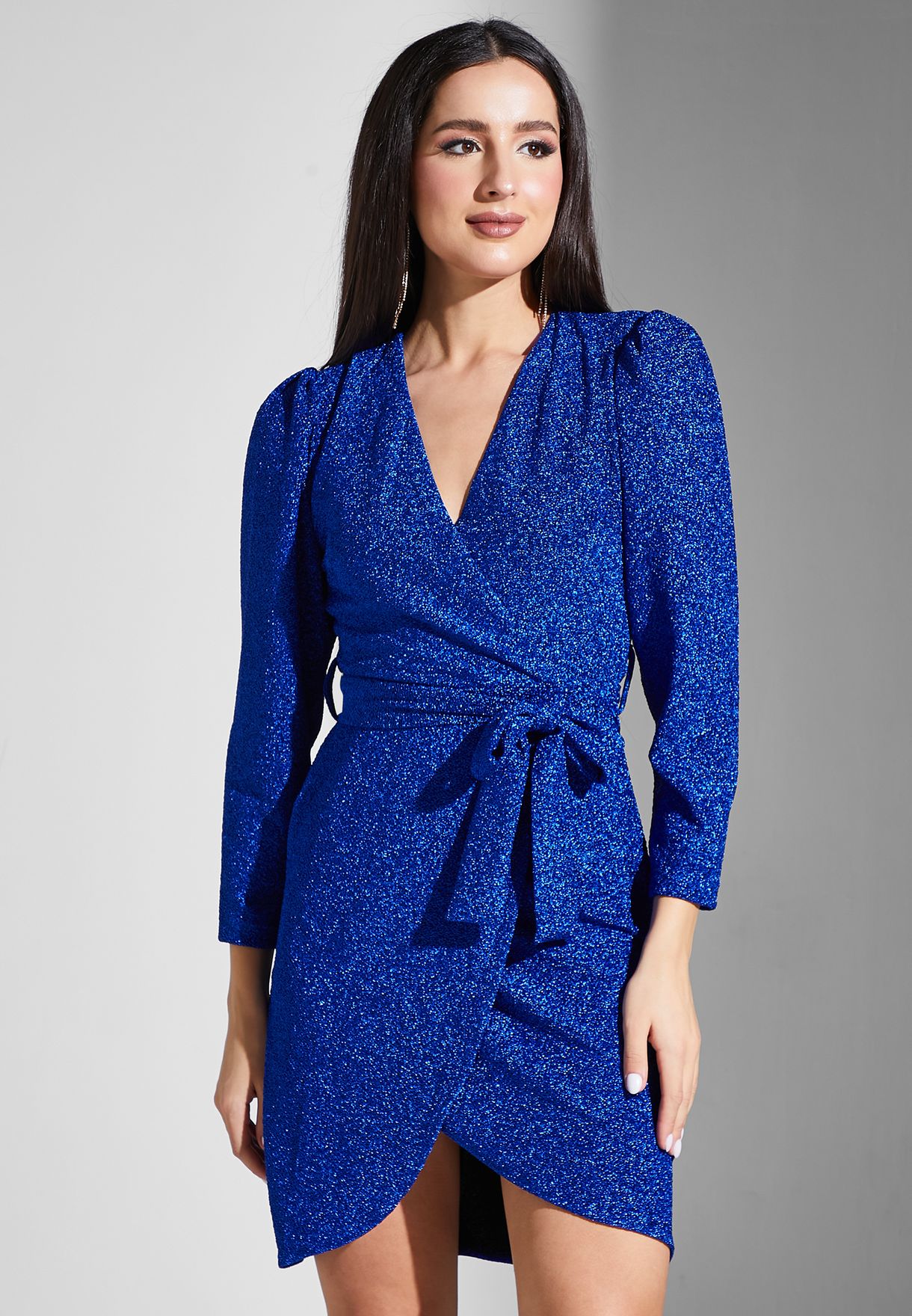 Buy Ella Limited Edition blue Wrap Shimmer Dress for Women in Dubai ...