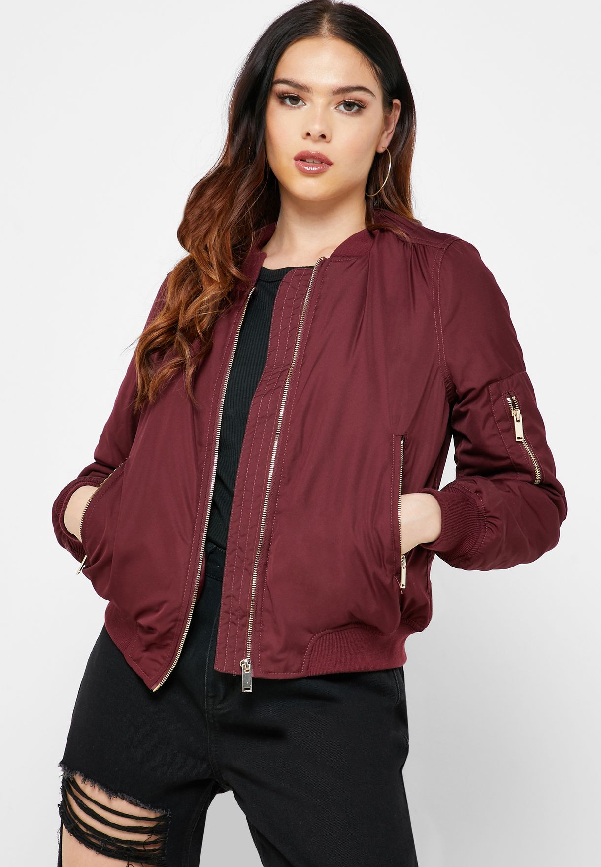 satin padded bomber jacket