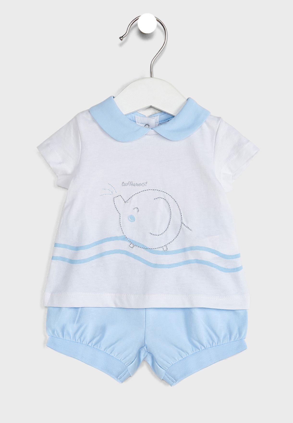 Infant Embroidered Elephant T-Shirt & Shorts Set