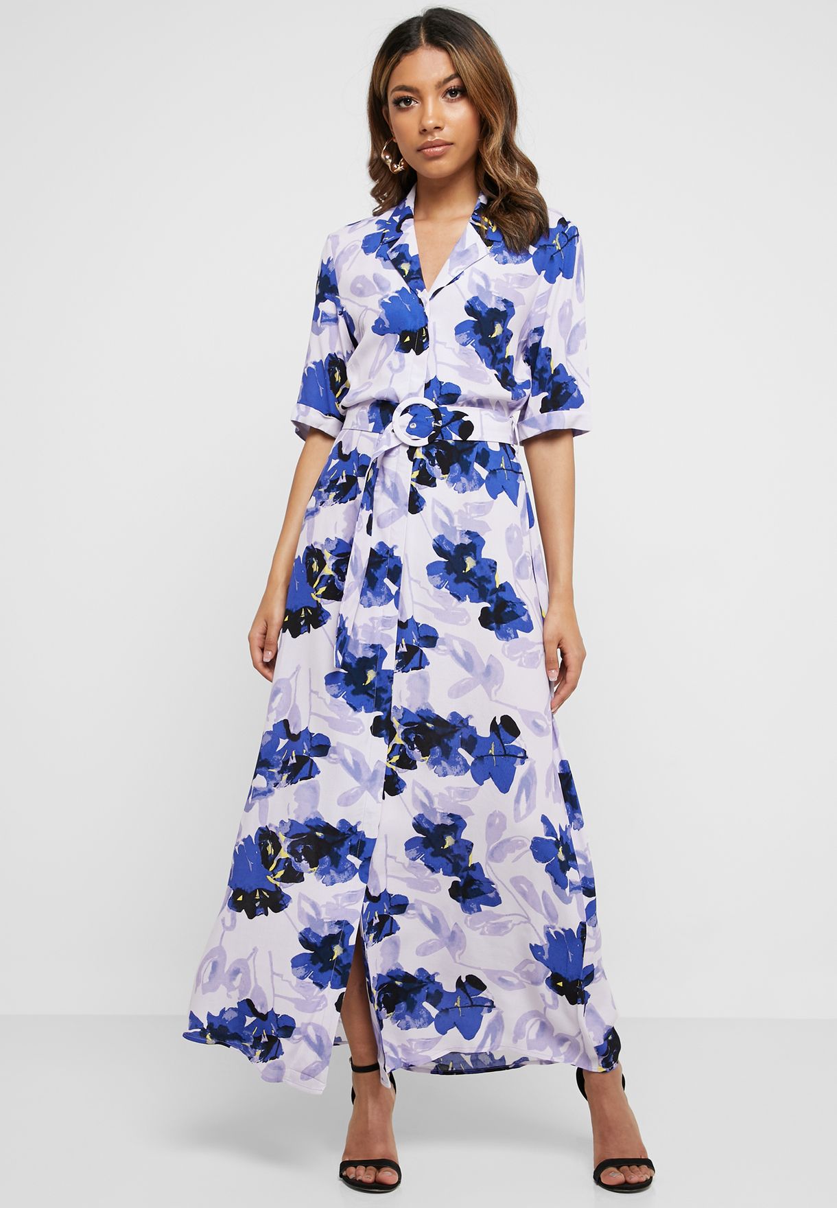 floral printed maxi shirt dress