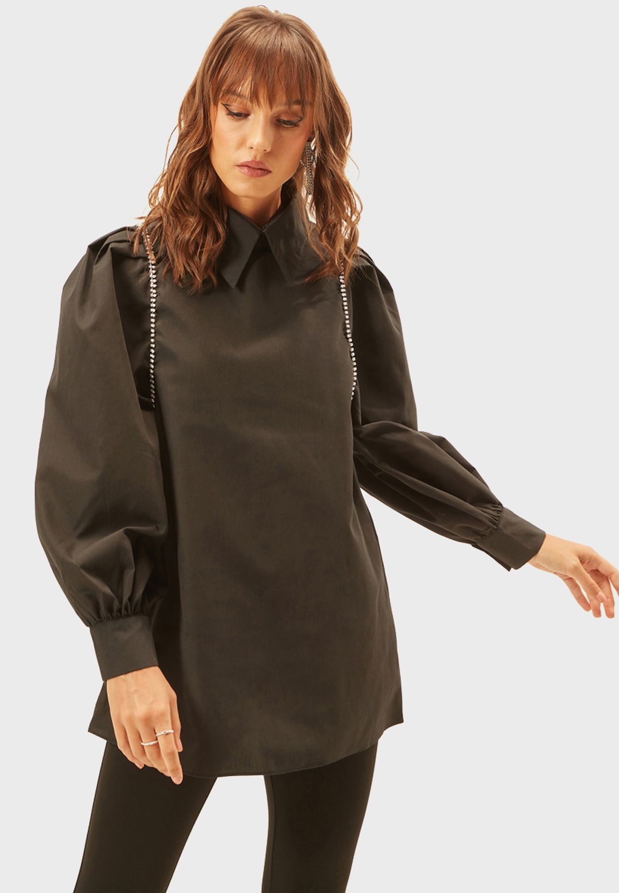 Buy 2Xtremz black Collar Neck Puff Sleeve Shirt for Women in Dubai, Abu ...