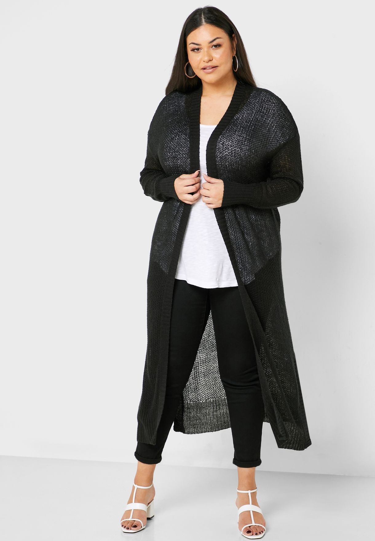 longline black cardigan plus size
