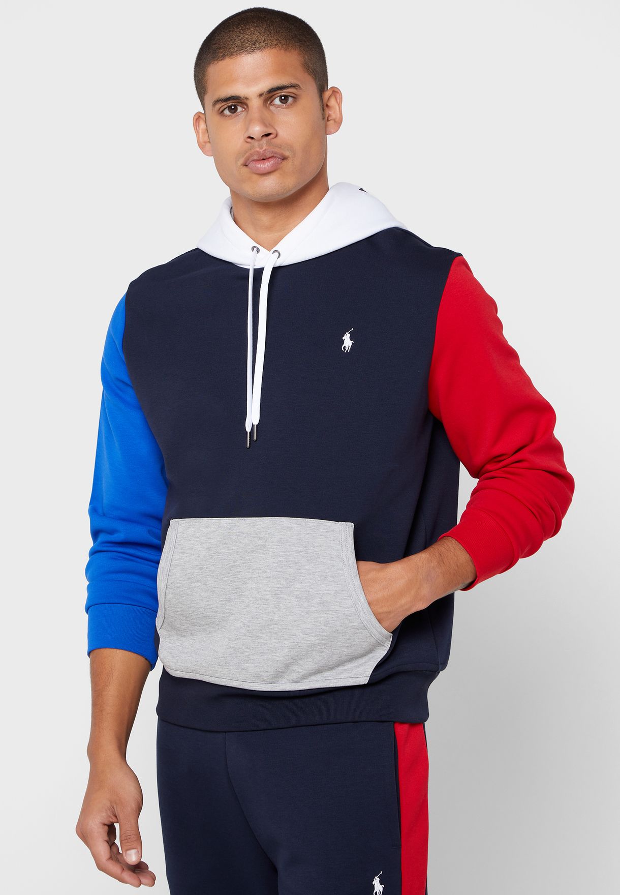 color block polo hoodie