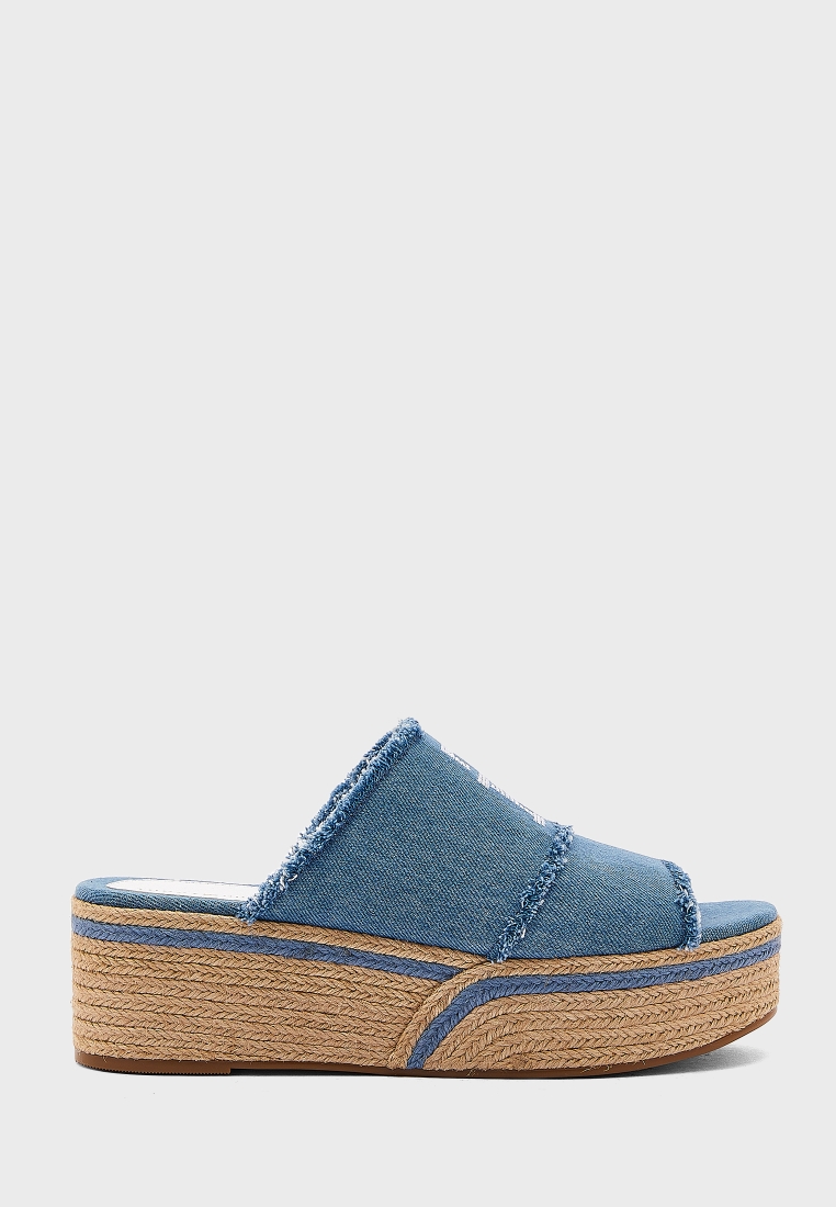 Buy Tommy Hilfiger Monogram Denim Wedge Sandals In Denim