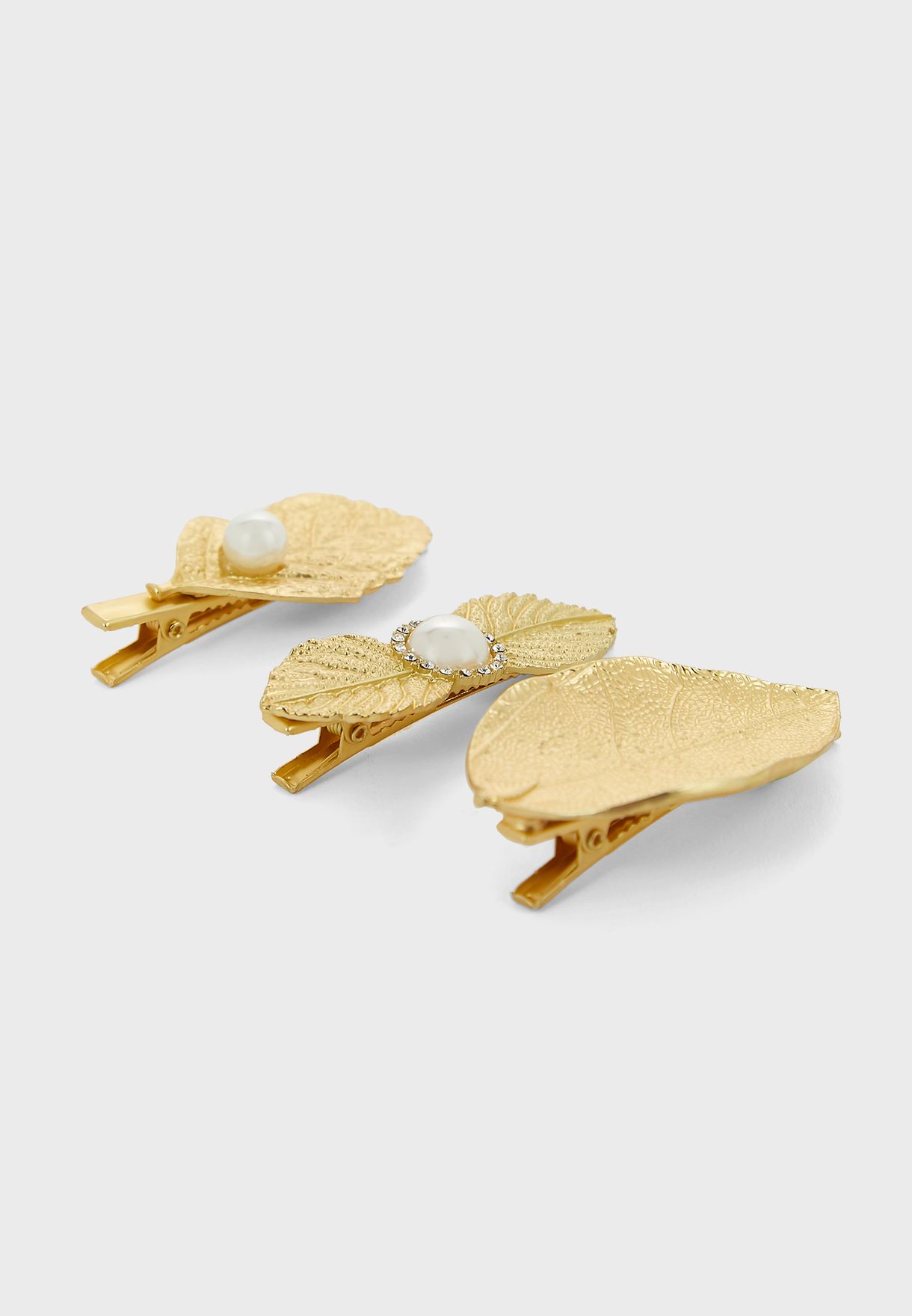 Pack Of 3 Leaf And Pearl Hair Clips 