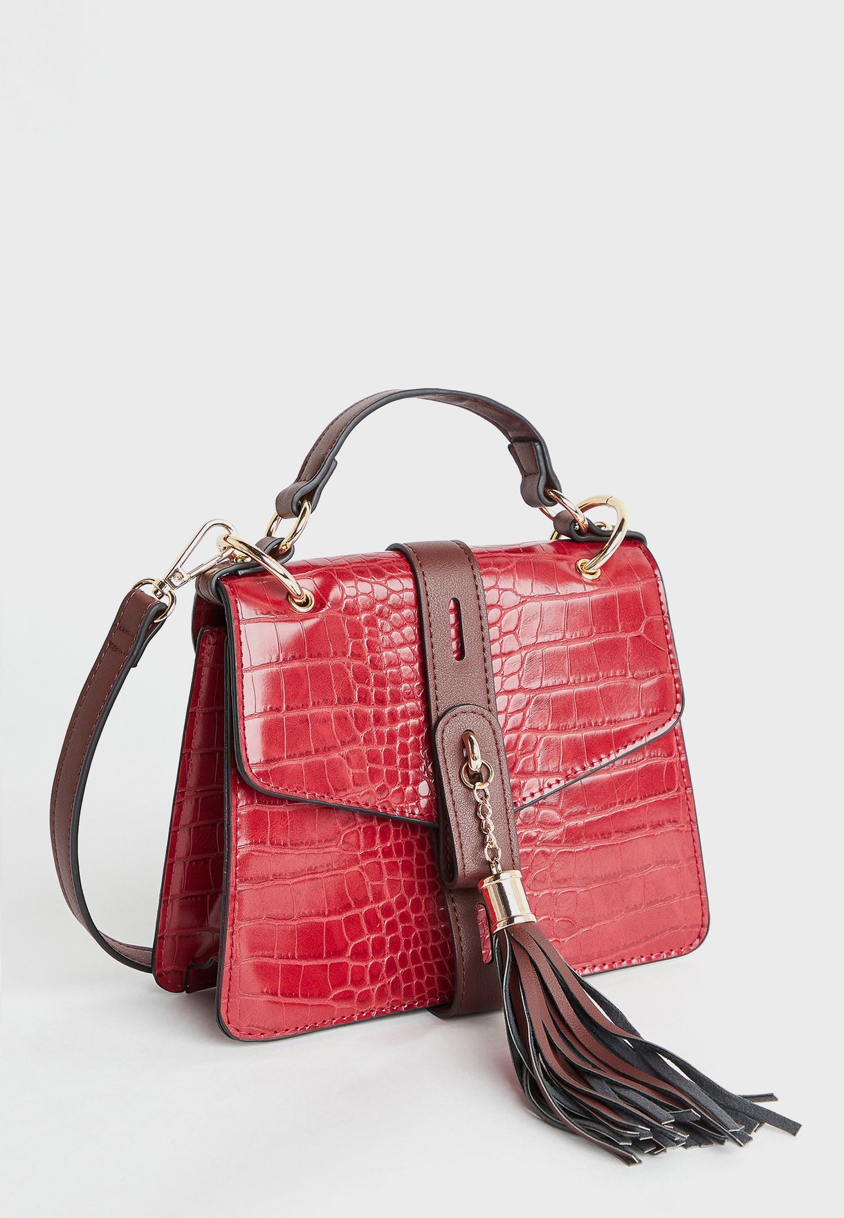 Croc Textured Pattern Flap-Over Handbag