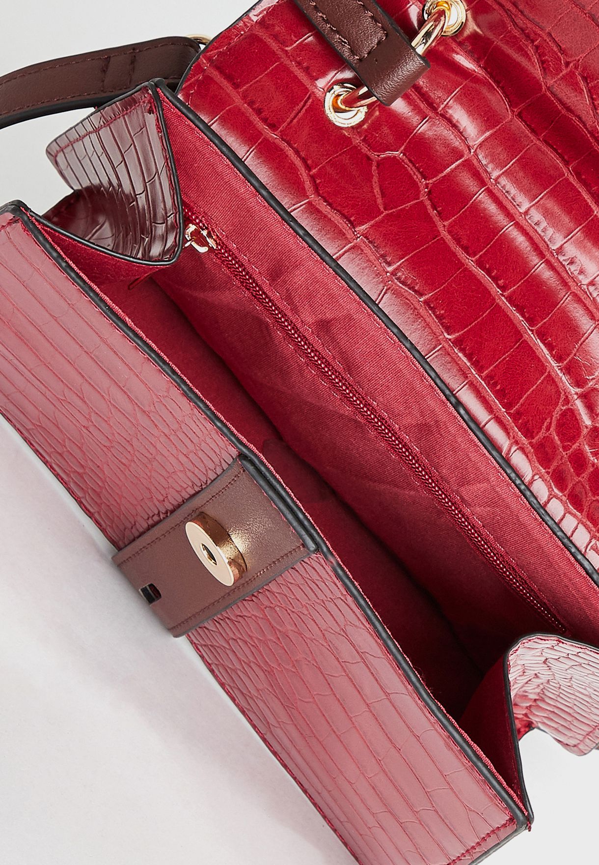 Croc Textured Pattern Flap-Over Handbag