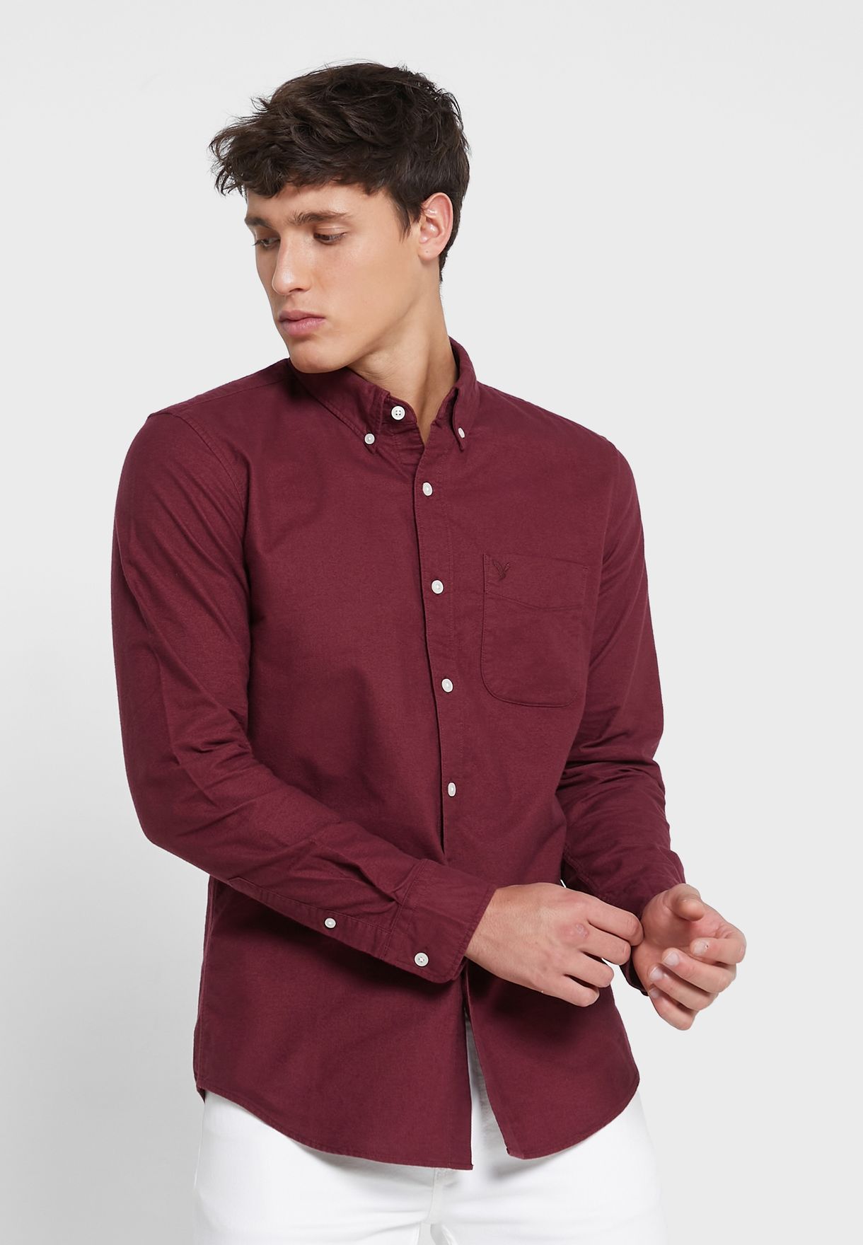 Buy American Eagle burgundy Oxford Slim Fit Shirt for Men in Riyadh, Jeddah