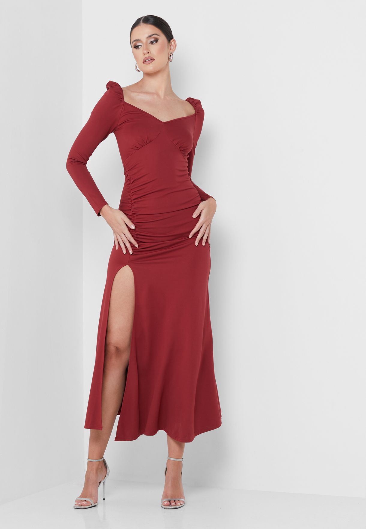 Ruched Puff Sleeve Dress