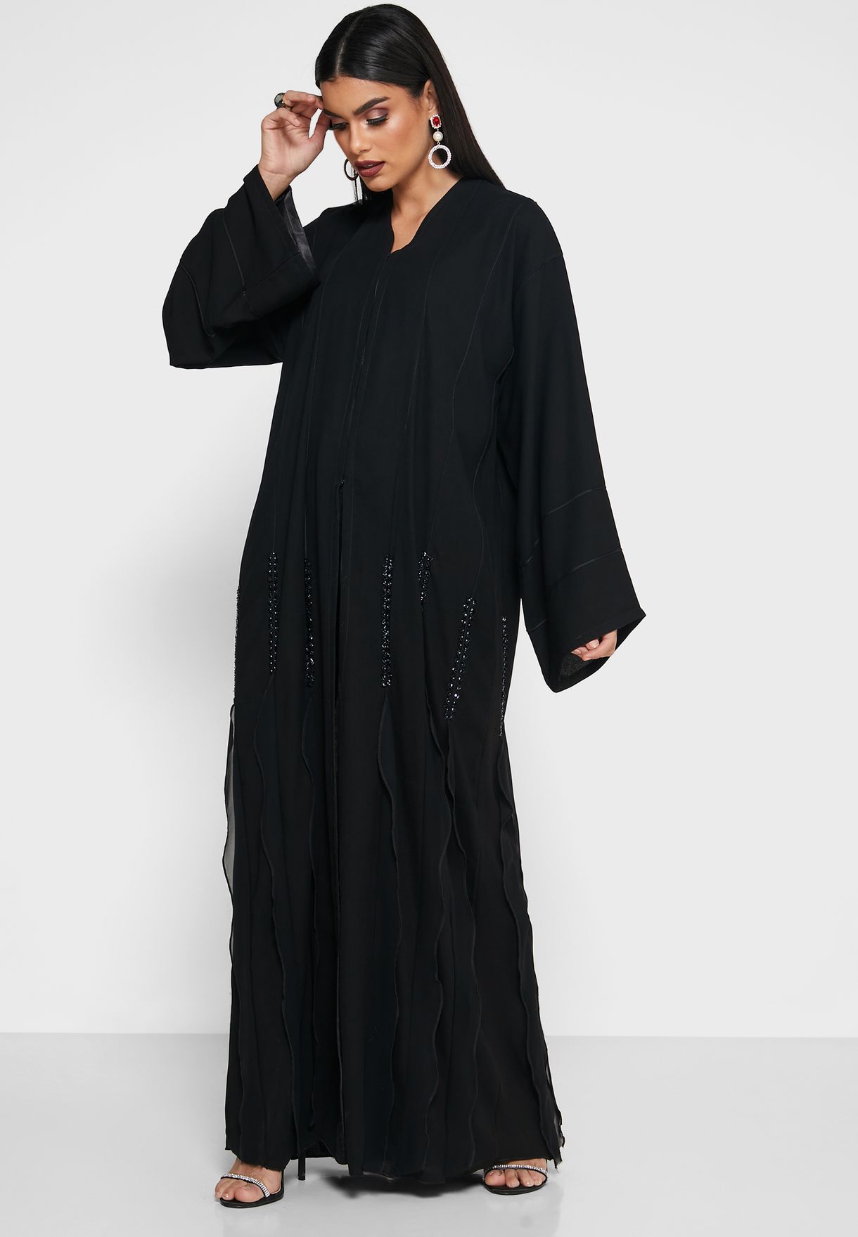 Buy Hayas Closet black Pleated Detail Sequined Abaya for Women in MENA ...