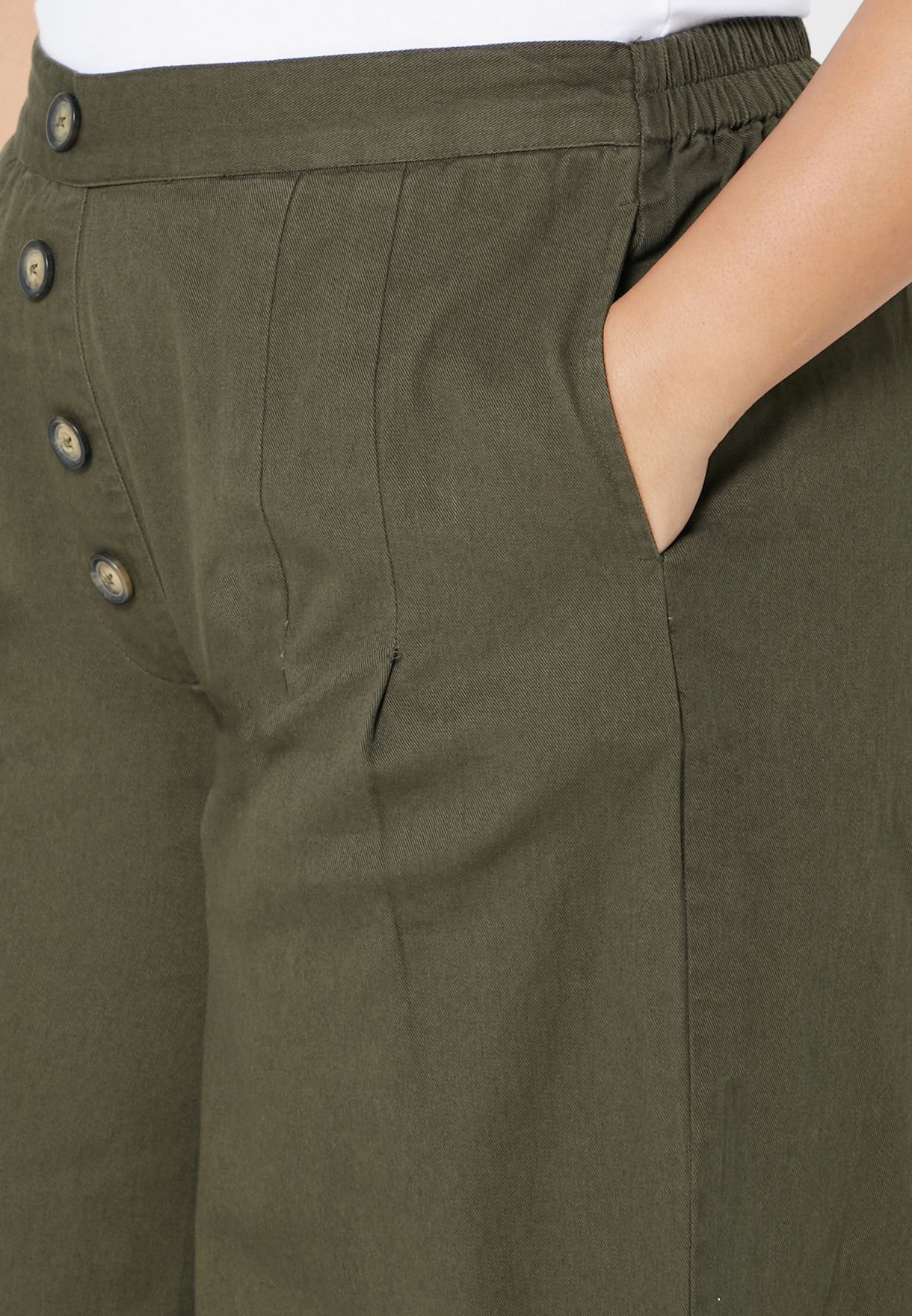Button Detail Wide Leg Pants