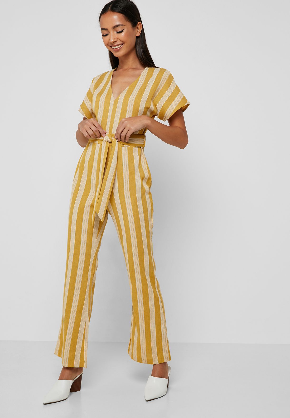 striped open back jumpsuit