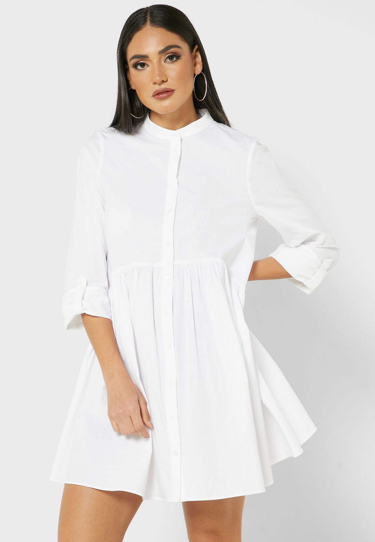 Buy Only white Pleat Detail Button Down Dress for Women in Dubai, Abu Dhabi