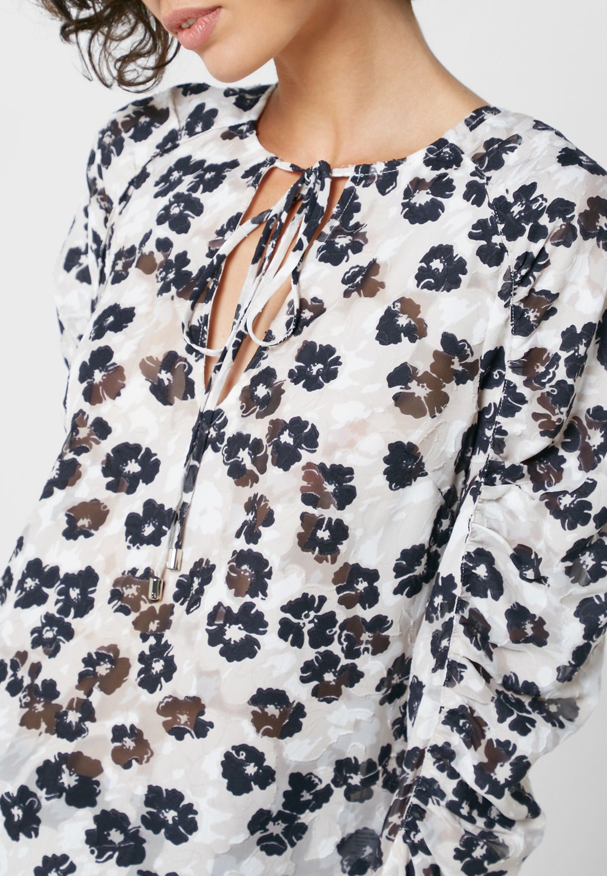 Ruched Detail Printed Top