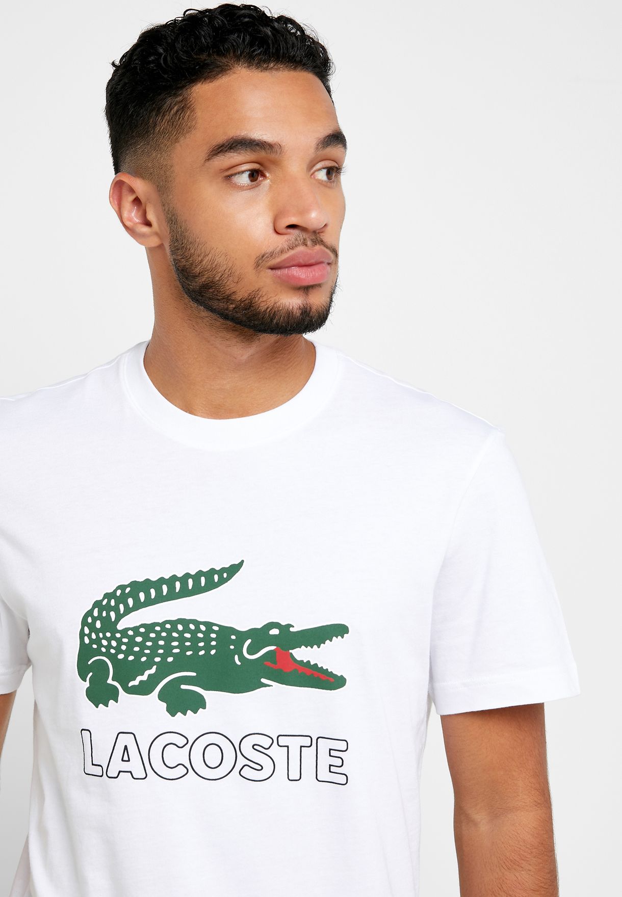 Buy Lacoste white Large Logo Crew Neck T-Shirt for Men in Riyadh, Jeddah