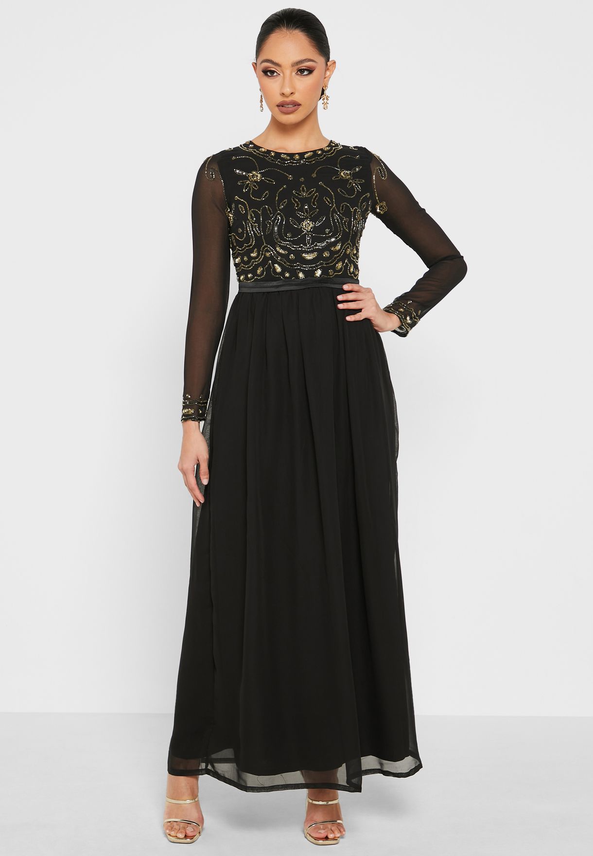 Buy Oya London black Tiffany Embellished Yoke Dress for Women in Manama ...