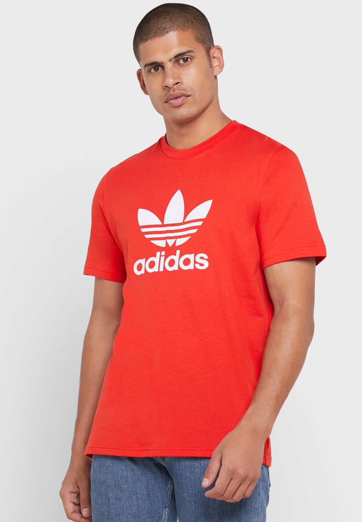 red adidas trefoil shirt