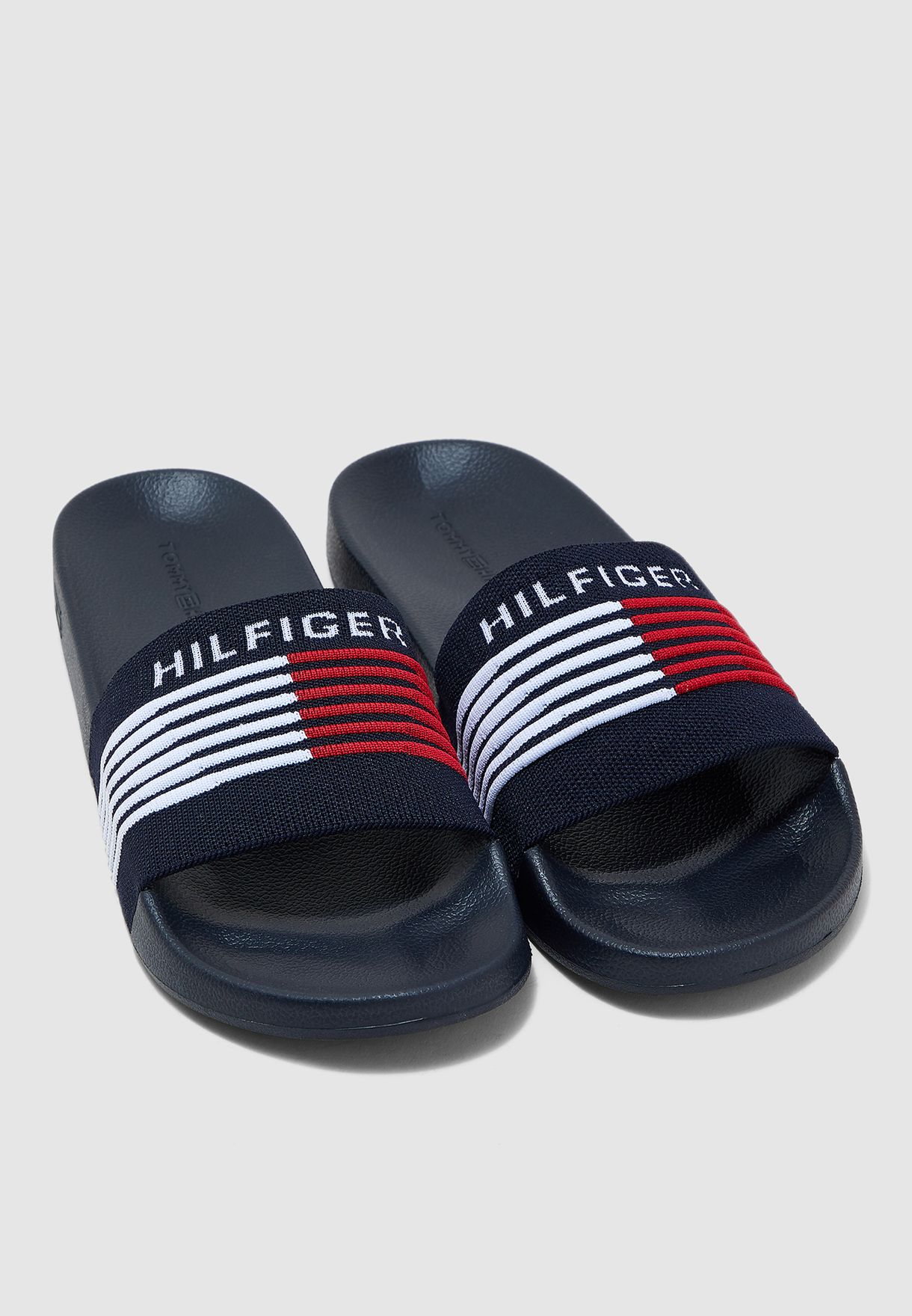 tommy hilfiger iridescent metallic sliders