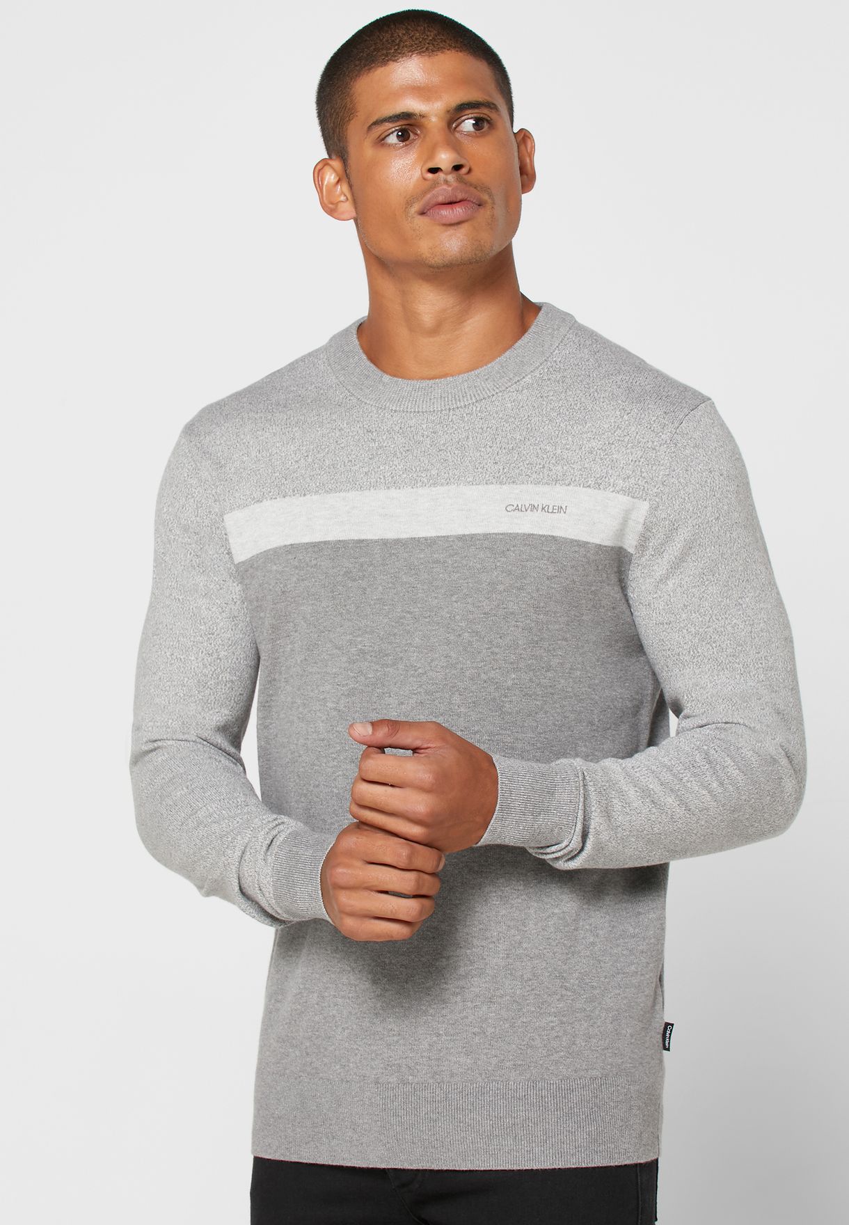 Buy Calvin Klein grey Color Block Sweater for Men in MENA, Worldwide