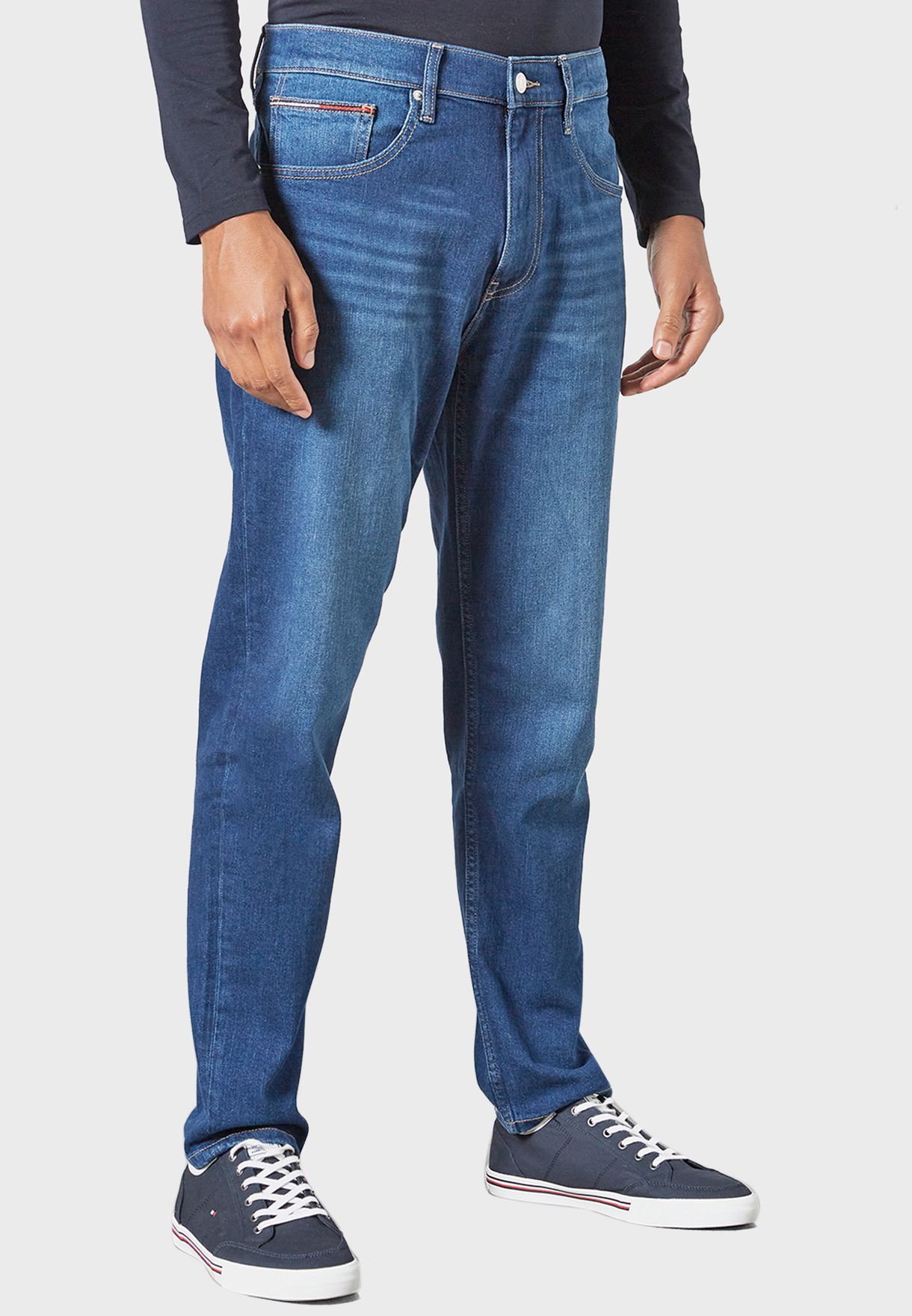 Mid Wash Tapered Fit Jeans