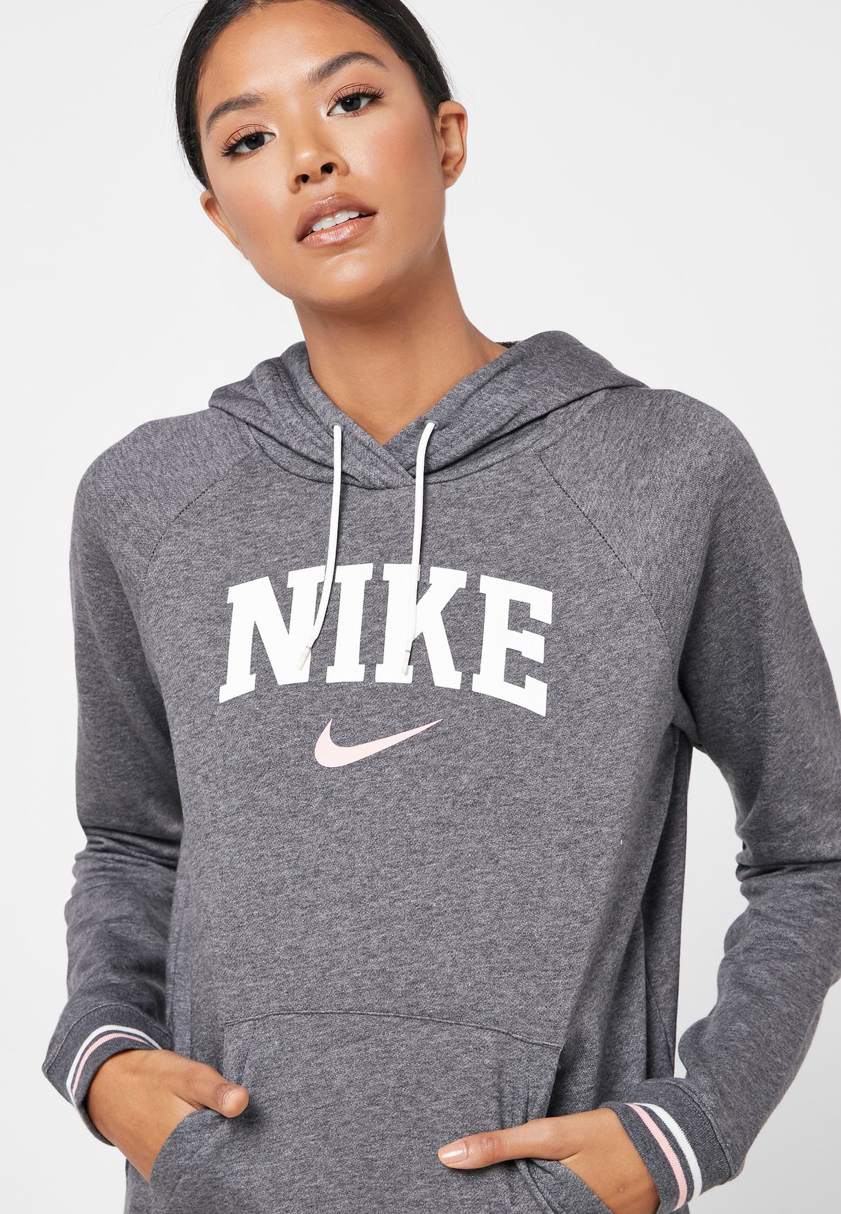 Buy Nike grey NSW Fleece Varsity Hoodie for Women in MENA, Worldwide