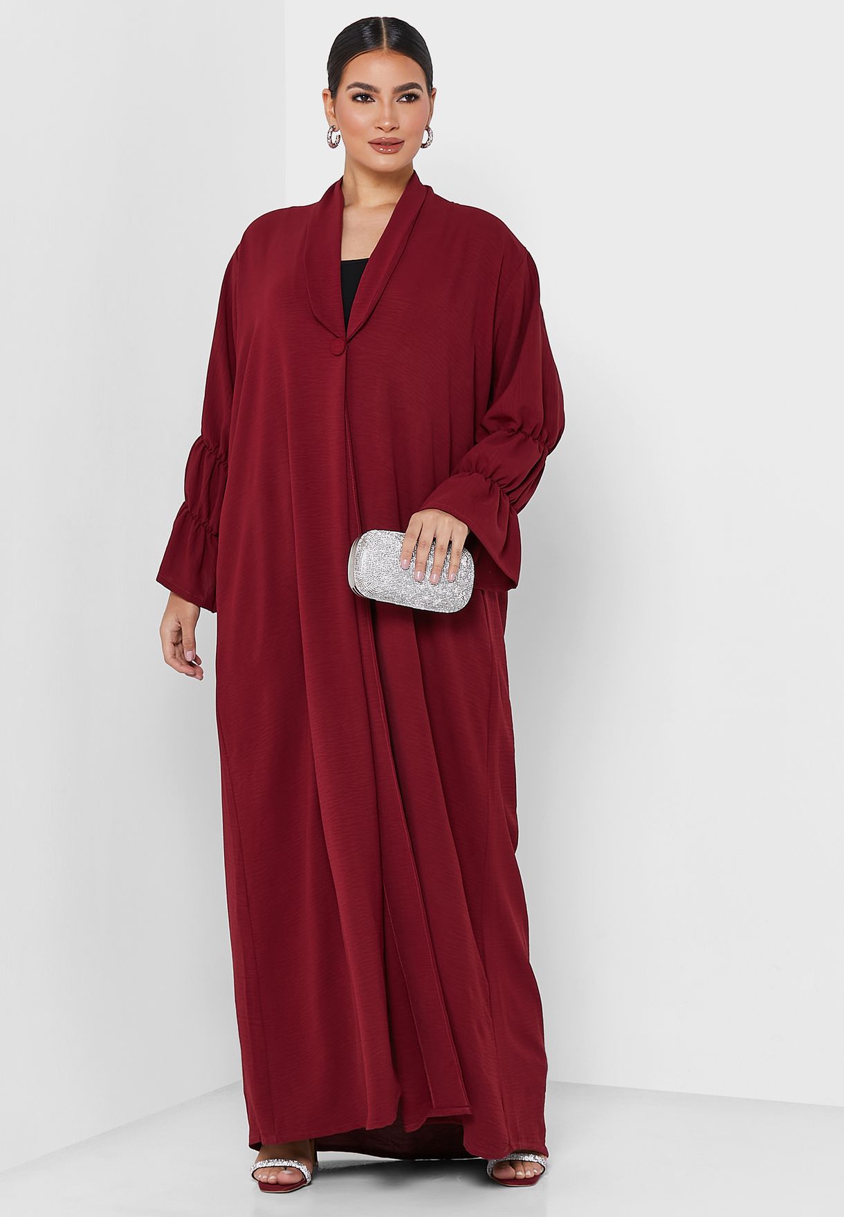 Buy Khizana red Puff Sleeve Abaya for Women in MENA, Worldwide