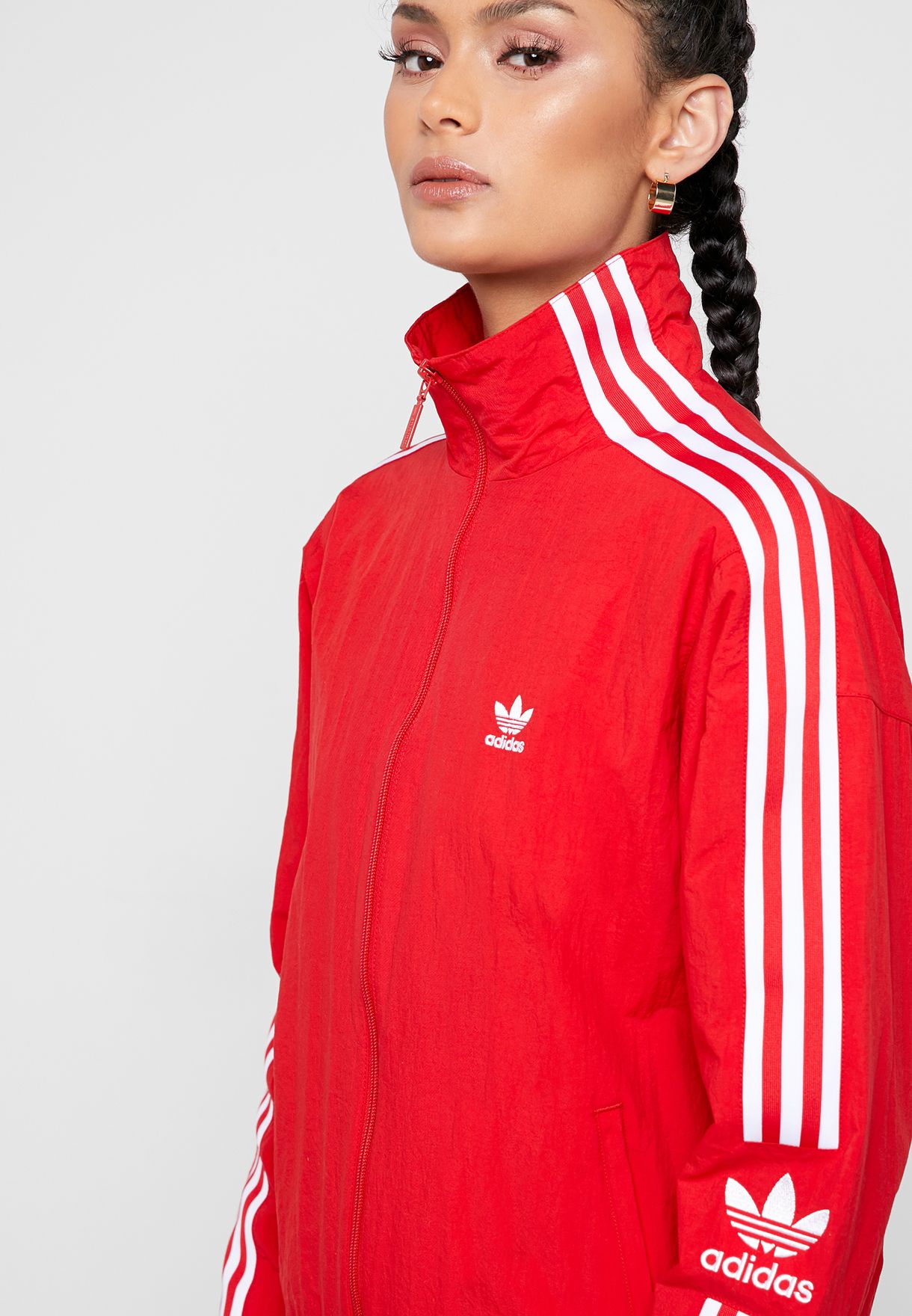 adidas originals locked up logo track jacket in red