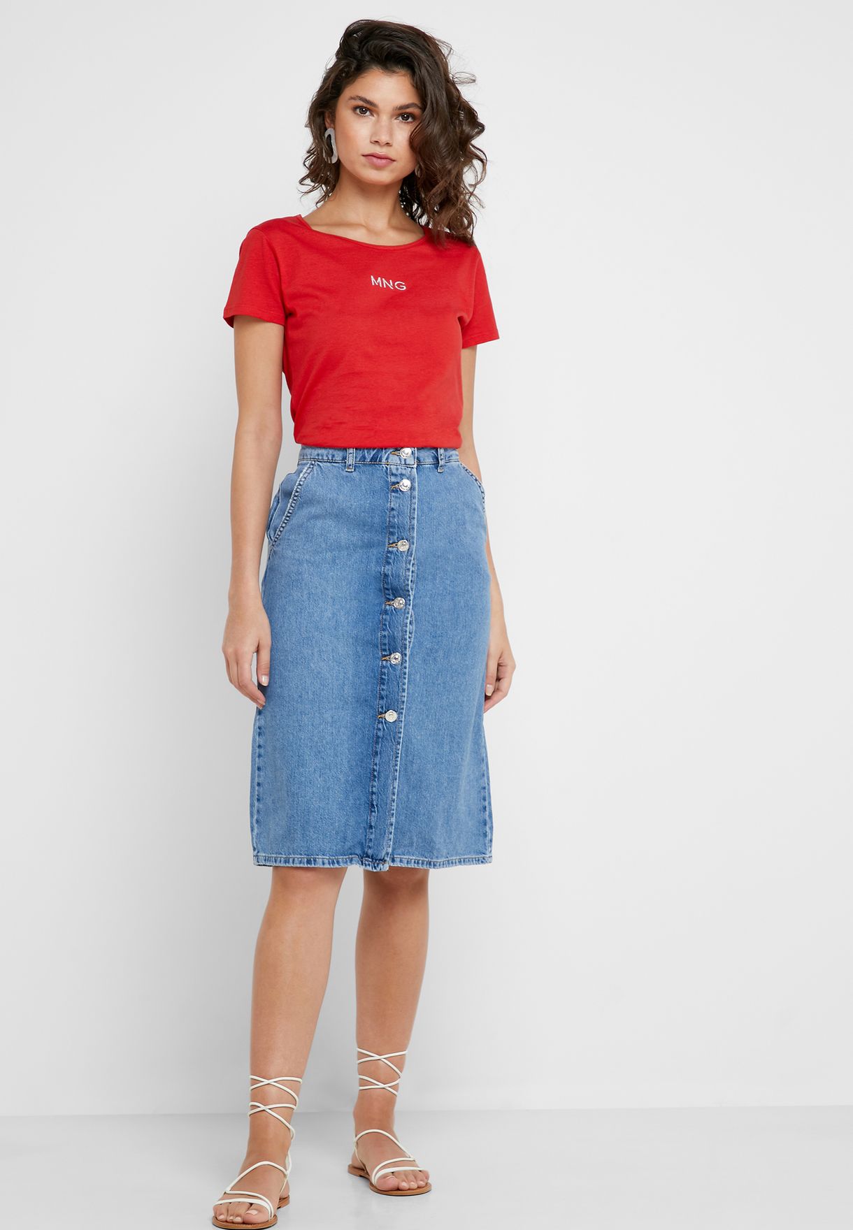mango denim midi skirt