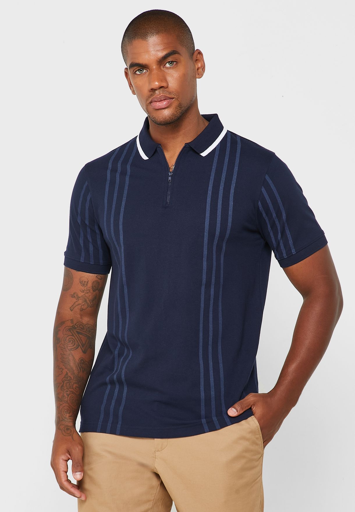 Buy Robert Wood navy Zip Neck Polo Shirt for Men in MENA, Worldwide