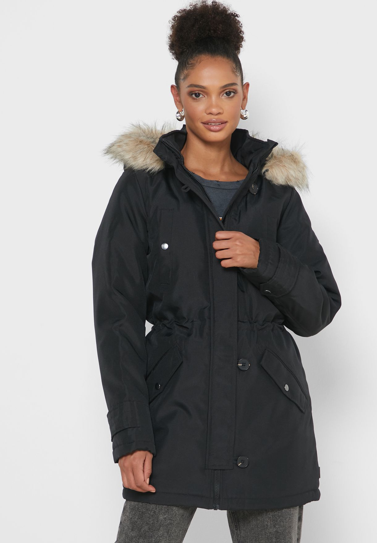 Buy Moda black Faux Detail Hooded Jacket for Women in Worldwide - 10214816