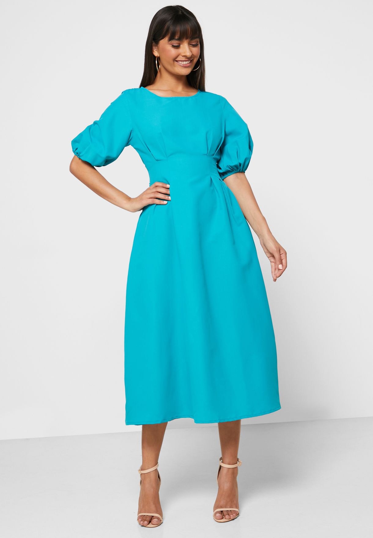 Buy Ella blue Puffed Sleeve Midi Dress for Women in Manama, Riffa