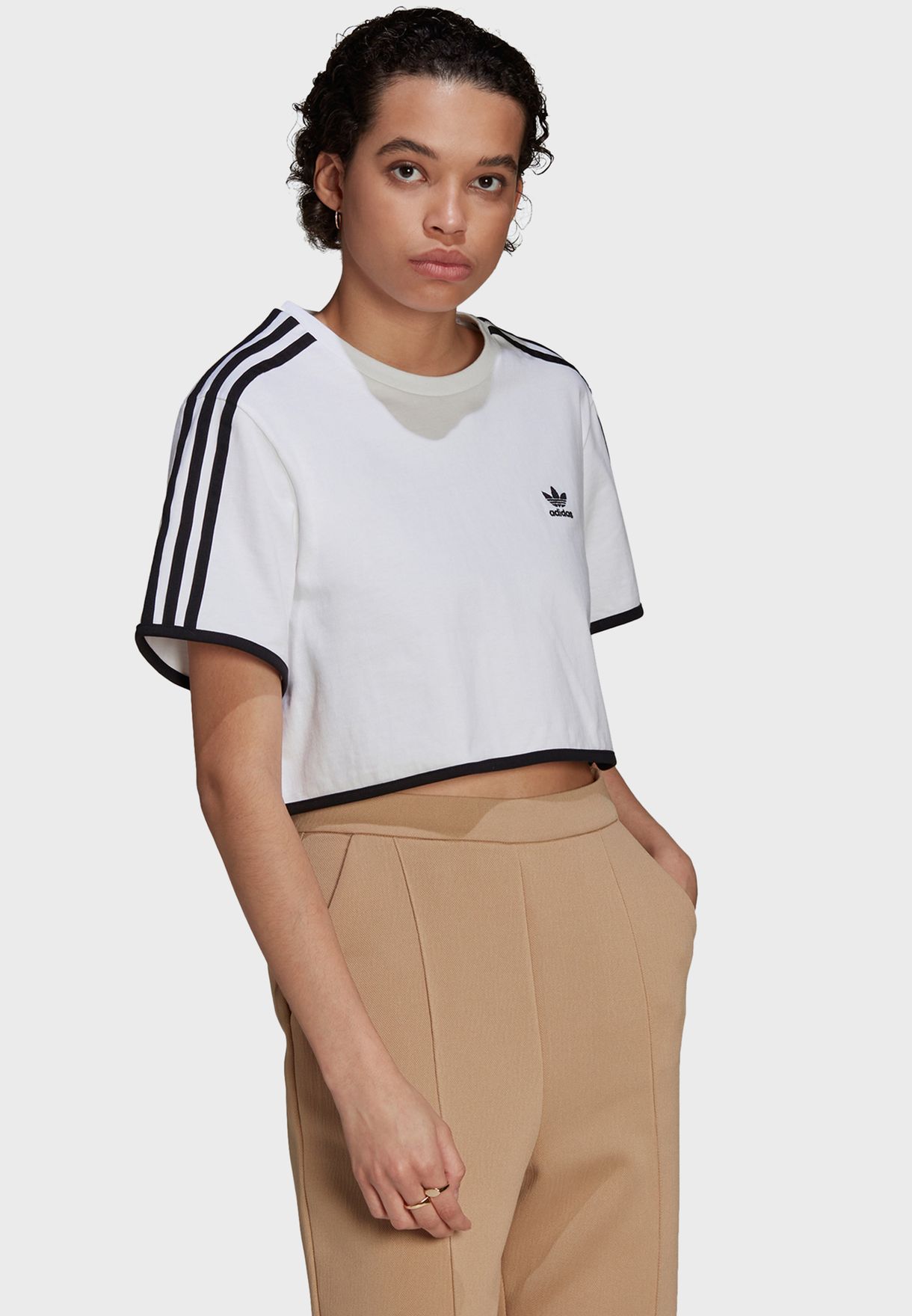 white cropped adidas t shirt