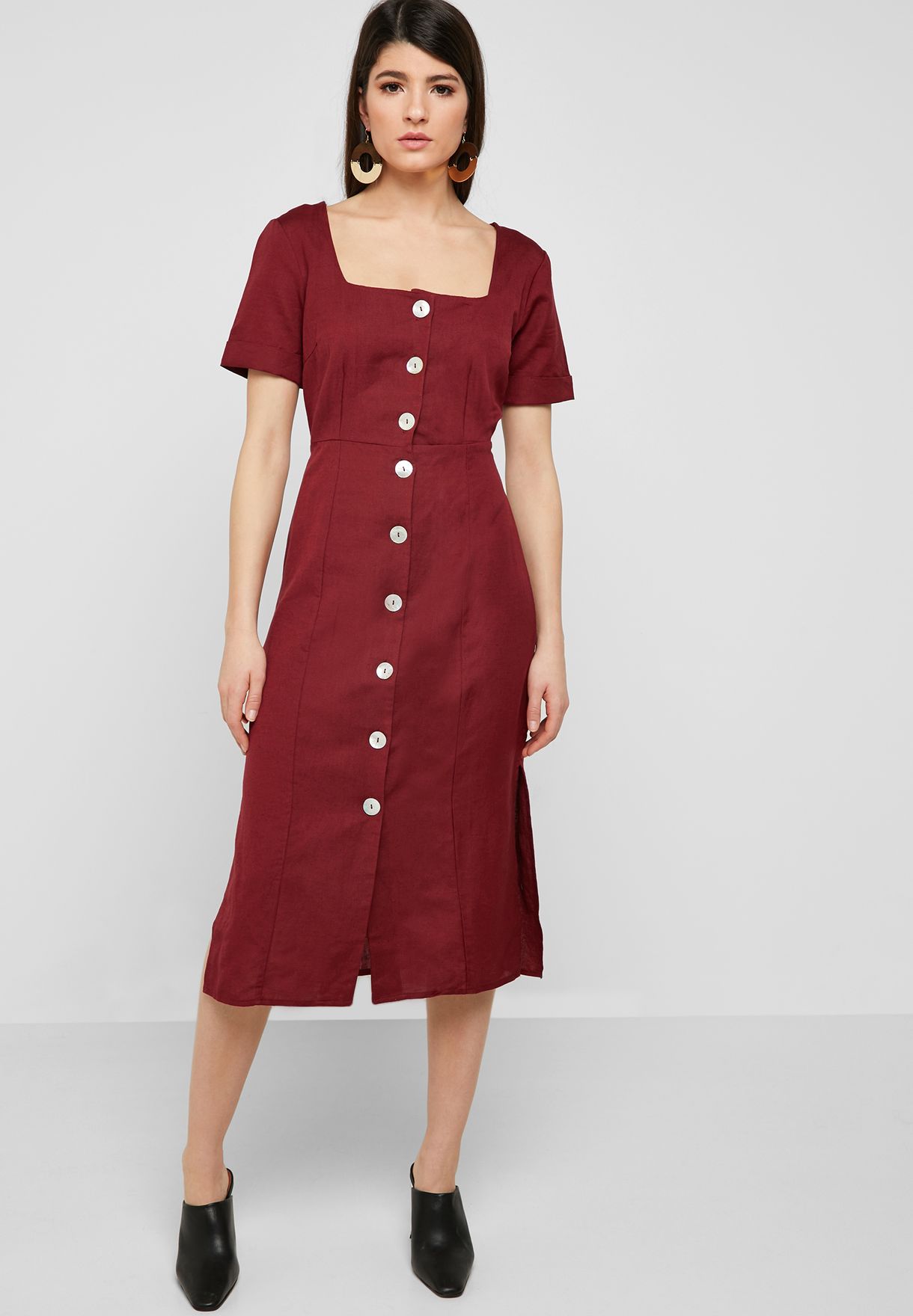 square neck button front dress