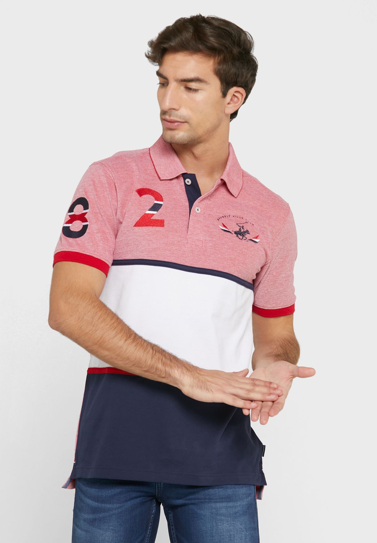 Buy Beverly Hills Polo Club red Color Block Polo for Men in MENA, Worldwide