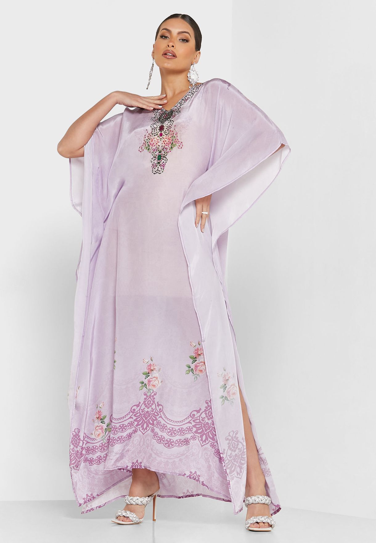Embellished Floral Print Kaftan