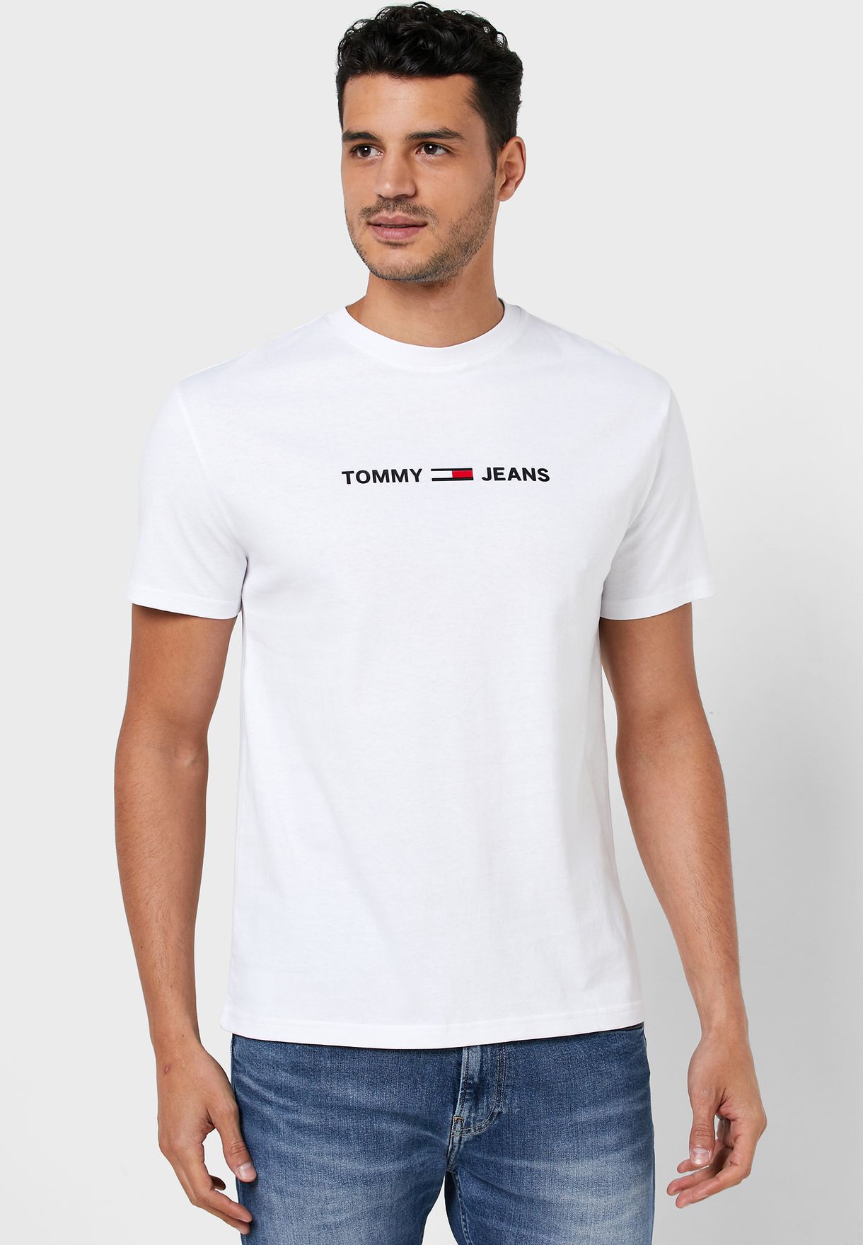 Buy Tommy Jeans white Small Logo Crew Neck T-Shirt for Men in MENA ...
